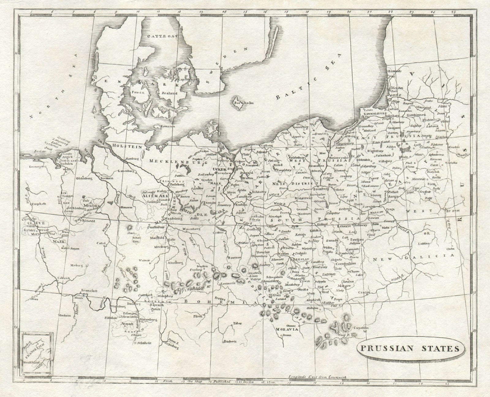 Prussian States by Arrowsmith & Lewis. Poland 1812 old antique map plan chart